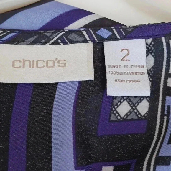 Chico's purple and black print smock-banded top size 2 - Picture 3 of 5